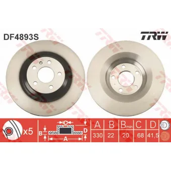 Jeu de 2 disques de frein arrière TRW DF4893S