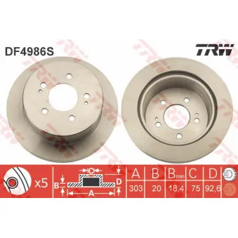 Jeu de 2 disques de frein arrière TRW DF4986S