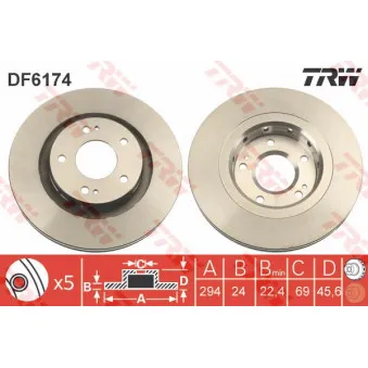 Jeu de 2 disques de frein avant TRW DF6174