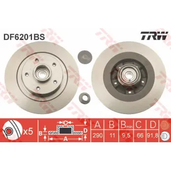 Jeu de 2 disques de frein arrière TRW DF6201BS