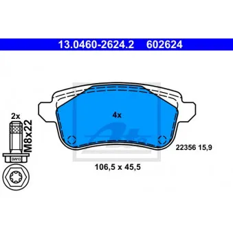 Jeu de 4 plaquettes de frein arrière ATE 13.0460-2624.2