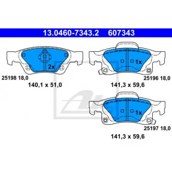 Jeu de 4 plaquettes de frein arrière ATE 13.0460-7343.2