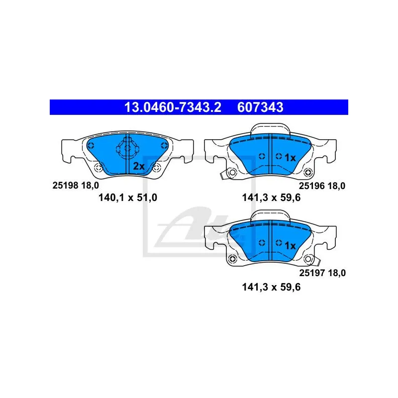 Jeu de 4 plaquettes de frein arrière ATE 13.0460-7343.2