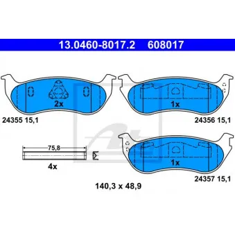 Jeu de 4 plaquettes de frein arrière ATE 13.0460-8017.2