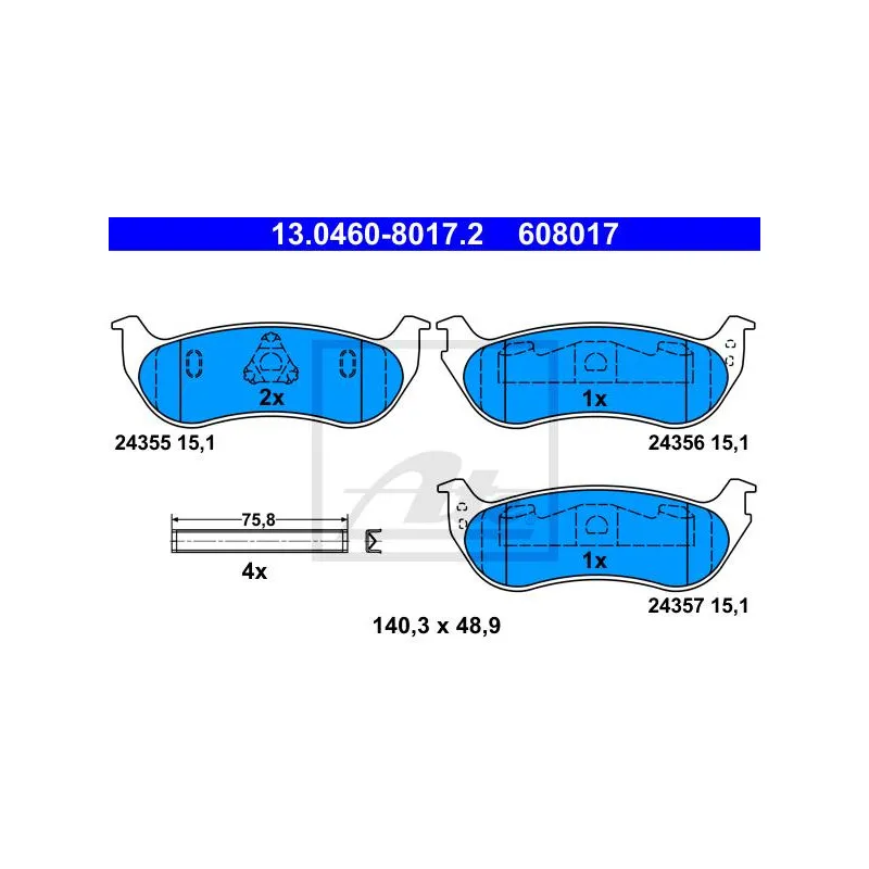 Jeu de 4 plaquettes de frein arrière ATE 13.0460-8017.2