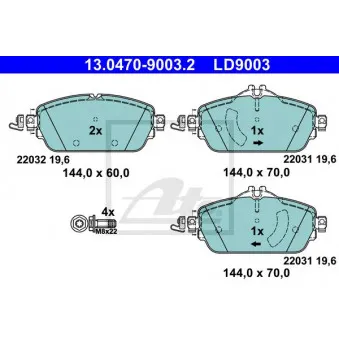 Jeu de 4 plaquettes de frein avant ATE 13.0470-9003.2