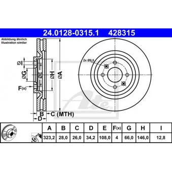 Jeu de 2 disques de frein avant ATE 24.0128-0315.1