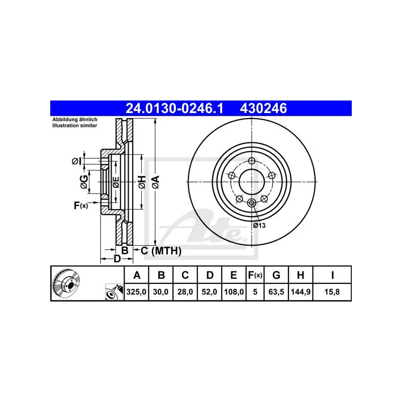 Jeu de 2 disques de frein avant ATE 24.0130-0246.1