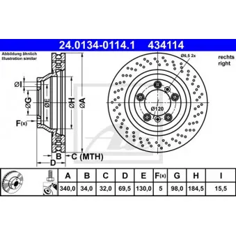 Disque de frein avant droit ATE 24.0134-0114.1