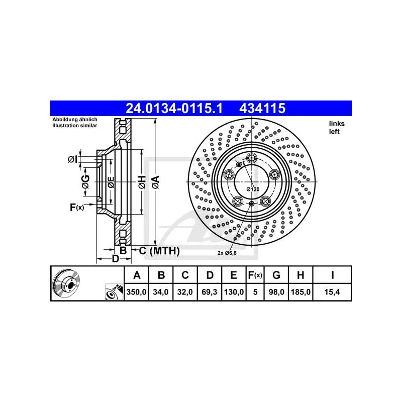 Disque de frein avant gauche ATE 24.0134-0115.1