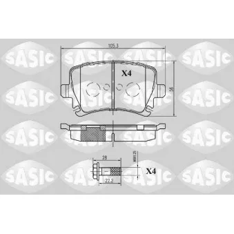 Jeu de 4 plaquettes de frein arrière SASIC 6216003