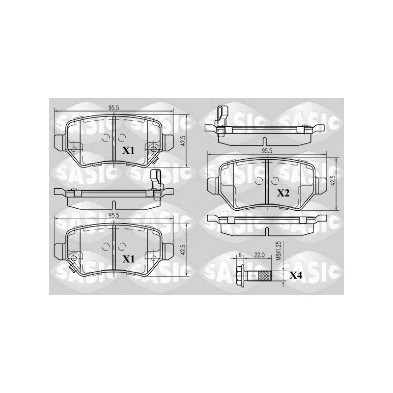 Jeu de 4 plaquettes de frein arrière SASIC 6216008