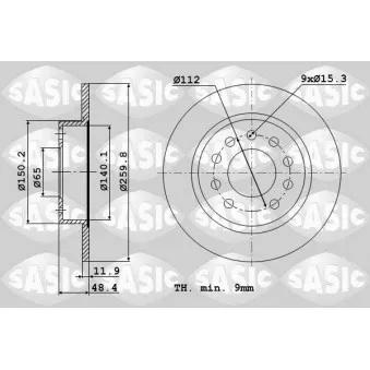 Jeu de 2 disques de frein arrière SASIC 6106027