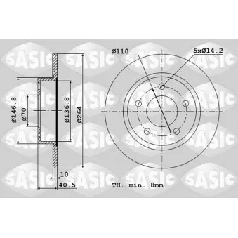 Jeu de 2 disques de frein arrière SASIC 6106177