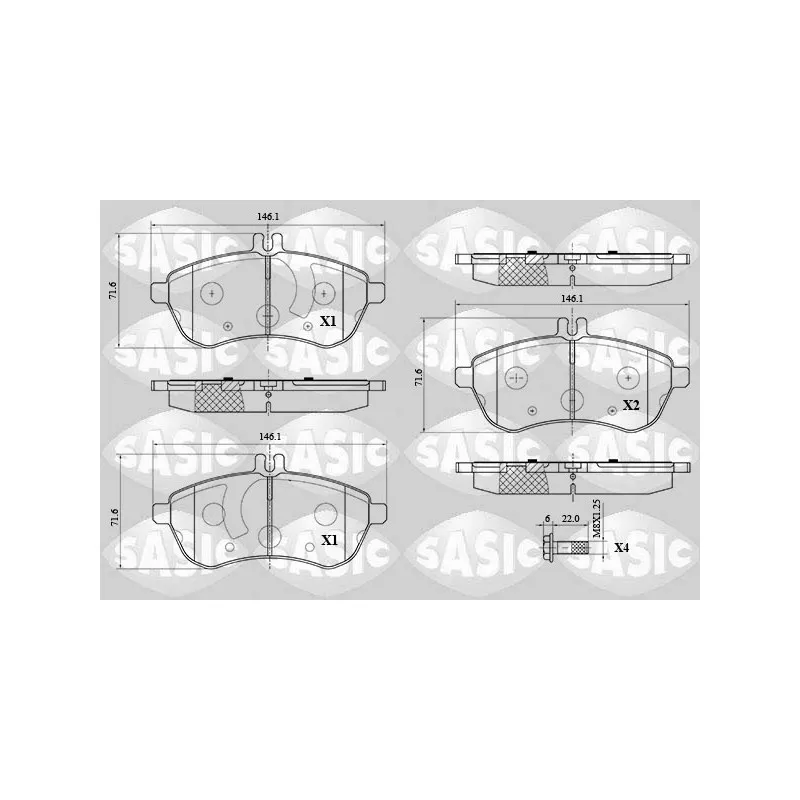Jeu de 4 plaquettes de frein avant SASIC 6216070