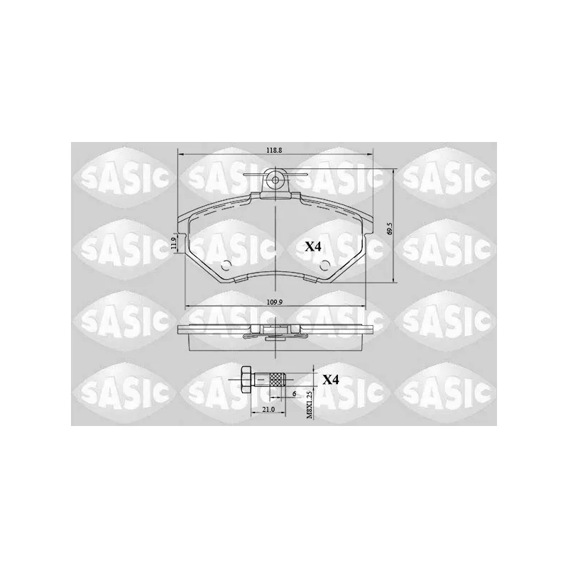 Jeu de 4 plaquettes de frein avant SASIC 6216101