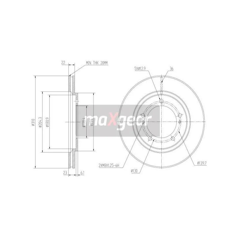 Jeu de 2 disques de frein avant MAXGEAR 19-0960