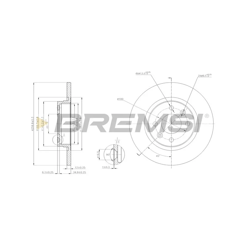 Jeu de 2 disques de frein avant BREMSI CD7502S