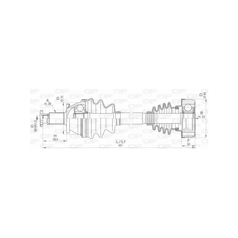 Arbre de transmission avant gauche OPEN PARTS DRS6421.00