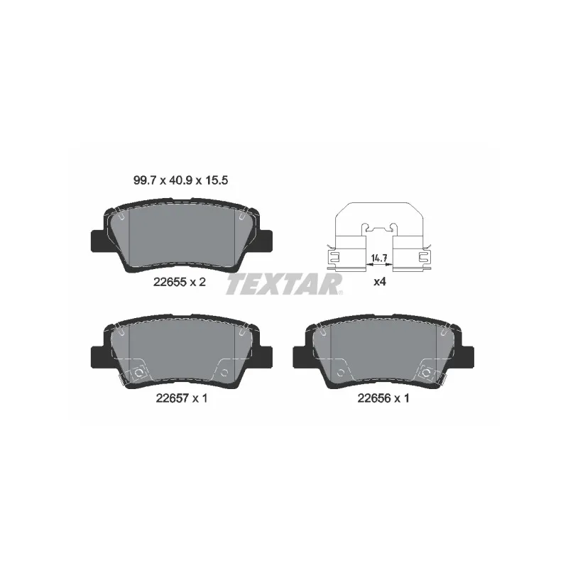 Jeu de 4 plaquettes de frein arrière TEXTAR 2265501
