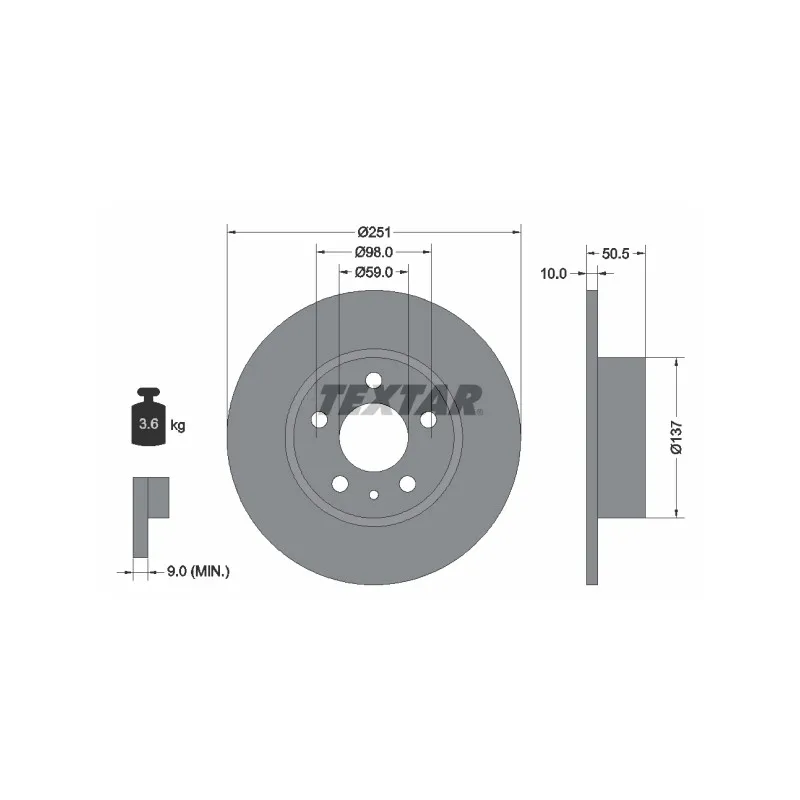 Jeu de 2 disques de frein arrière TEXTAR 92046903