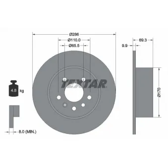 Jeu de 2 disques de frein arrière TEXTAR 92075703