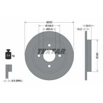 Jeu de 2 disques de frein arrière TEXTAR 92088403