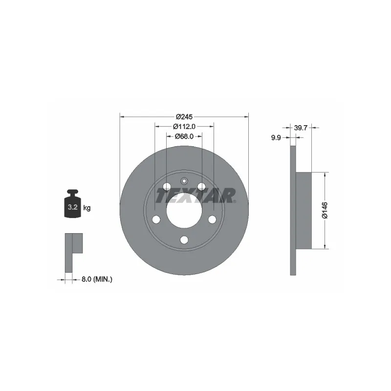 Jeu de 2 disques de frein arrière TEXTAR 92106203