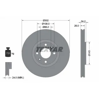 Jeu de 2 disques de frein avant TEXTAR 92168503