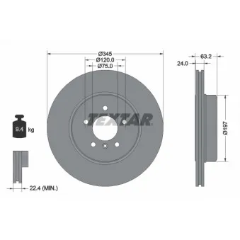 Jeu de 2 disques de frein arrière TEXTAR 92182503