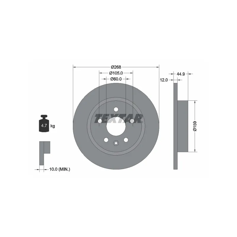 Jeu de 2 disques de frein arrière TEXTAR 92205503