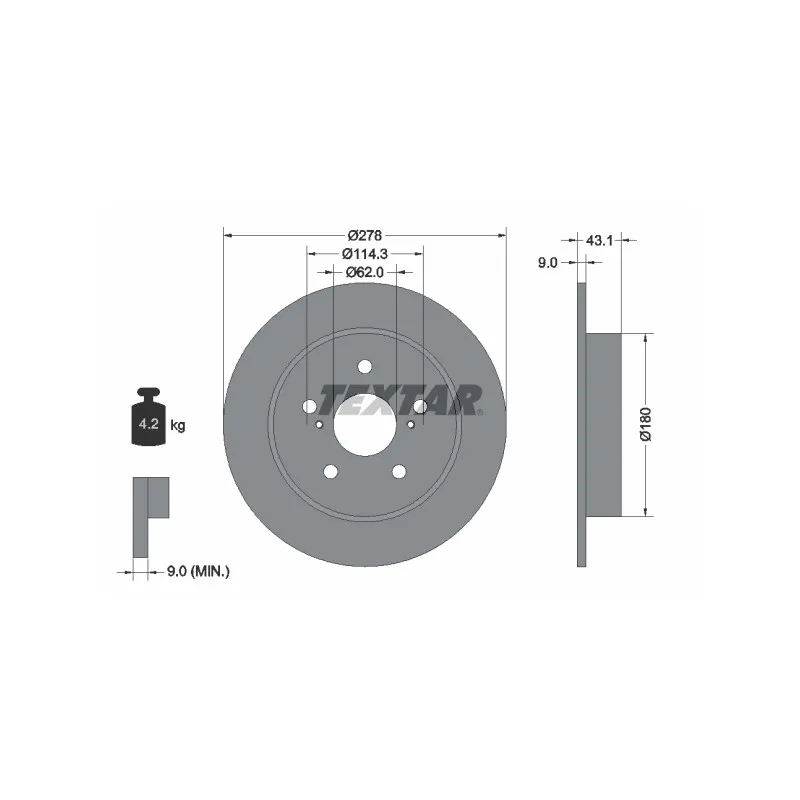 Jeu de 2 disques de frein arrière TEXTAR 92222300