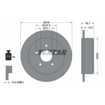 Jeu de 2 disques de frein arrière TEXTAR 92227700