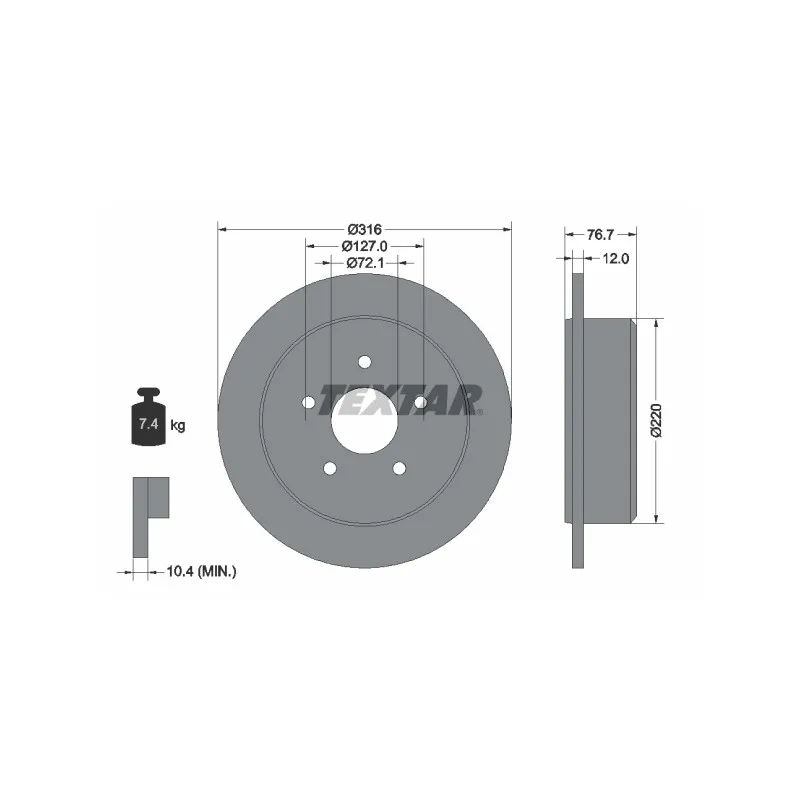 Jeu de 2 disques de frein arrière TEXTAR 92227700