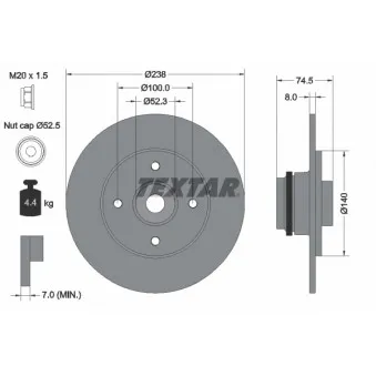 Jeu de 2 disques de frein arrière TEXTAR 92231703