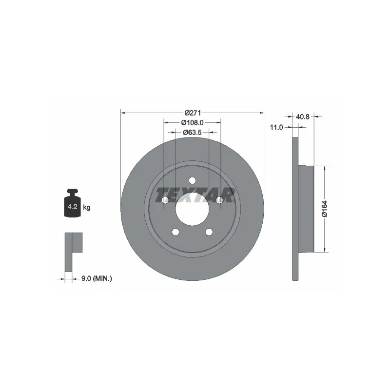 Jeu de 2 disques de frein arrière TEXTAR 92239003