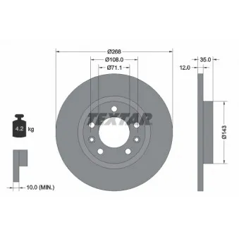 Jeu de 2 disques de frein arrière TEXTAR 92268003