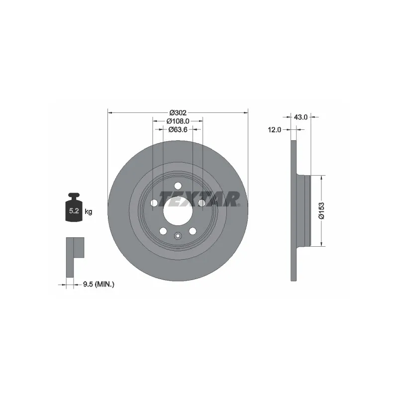 Jeu de 2 disques de frein arrière TEXTAR 92295105