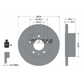 Jeu de 2 disques de frein arrière TEXTAR 93104700