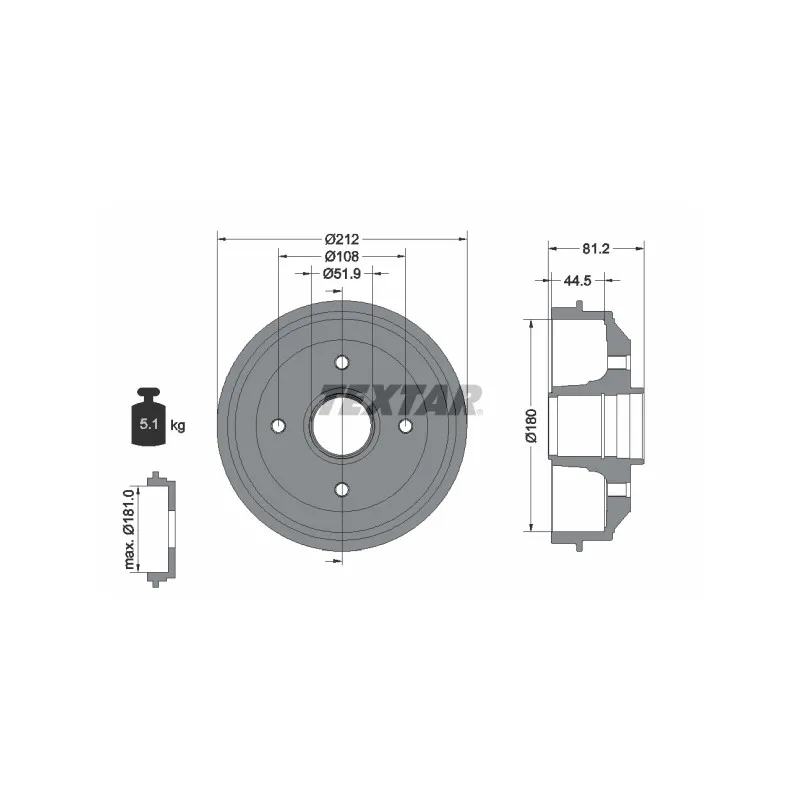 Tambour de frein TEXTAR 94014300