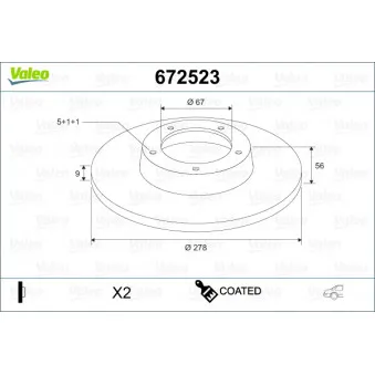 Jeu de 2 disques de frein arrière VALEO 672523