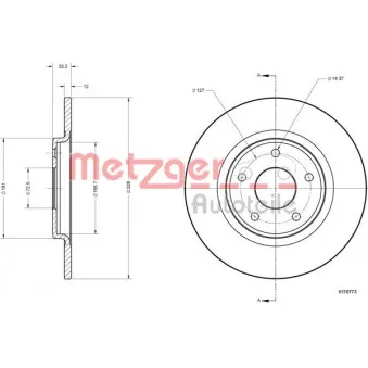 Jeu de 2 disques de frein arrière METZGER 6110773