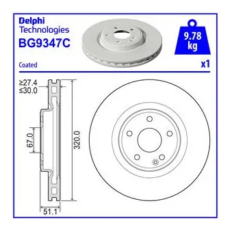 Jeu de 2 disques de frein avant DELPHI