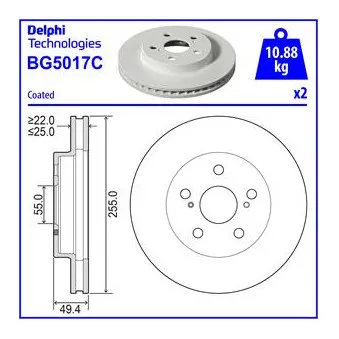 Jeu de 2 disques de frein avant DELPHI BG5017C