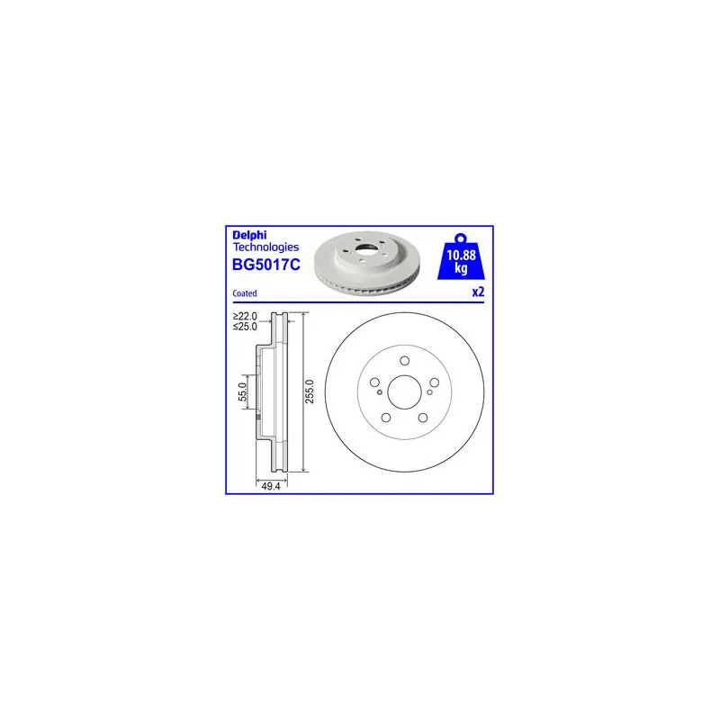 Jeu de 2 disques de frein avant DELPHI BG5017C