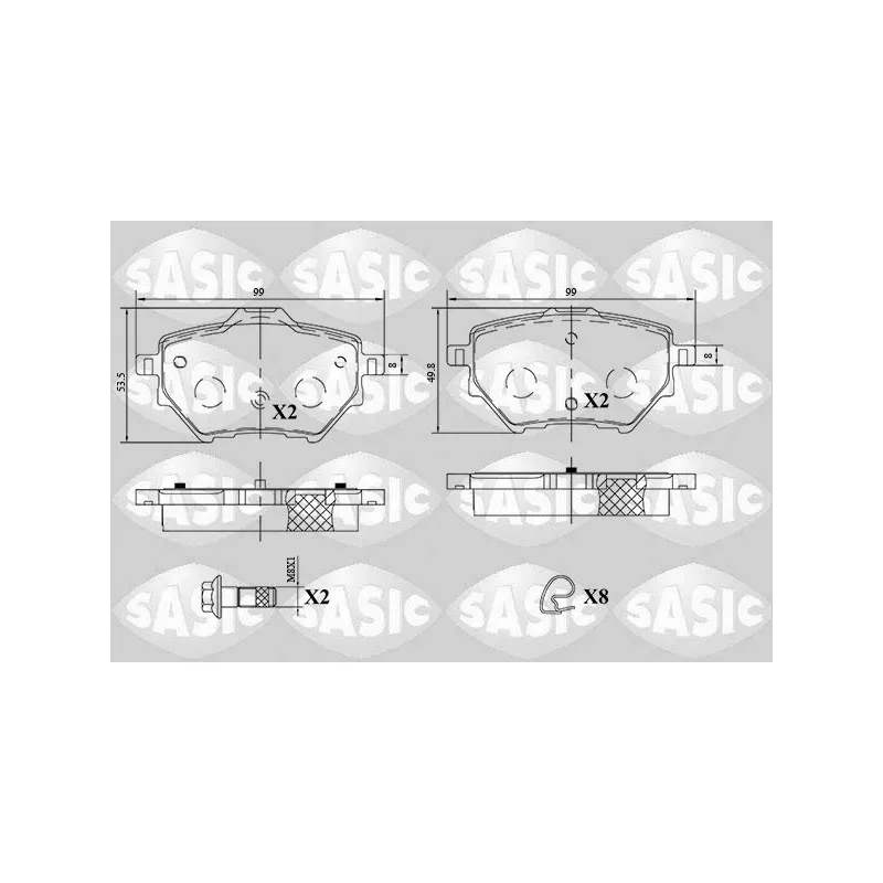 Jeu de 4 plaquettes de frein arrière SASIC 6210076
