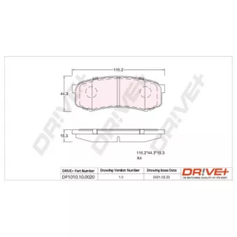 Jeu de 4 plaquettes de frein arrière Dr!ve+ DP1010.10.0020