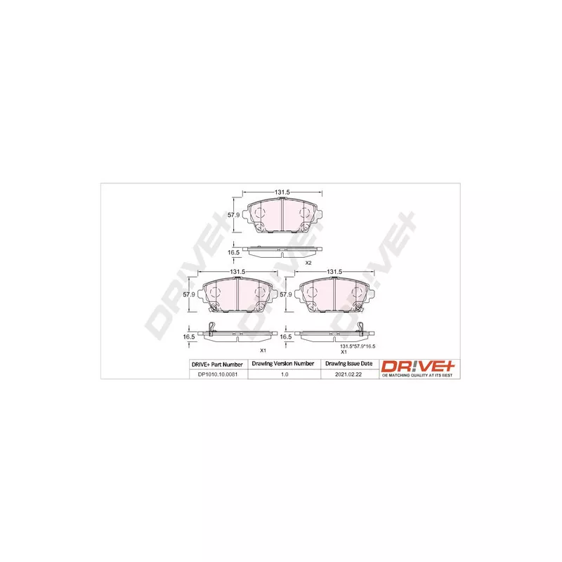 Jeu de 4 plaquettes de frein avant Dr!ve+ DP1010.10.0081