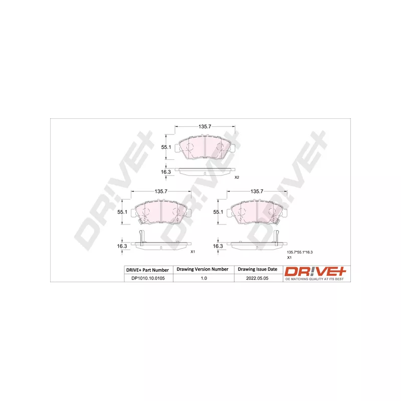 Jeu de 4 plaquettes de frein avant Dr!ve+ DP1010.10.0105