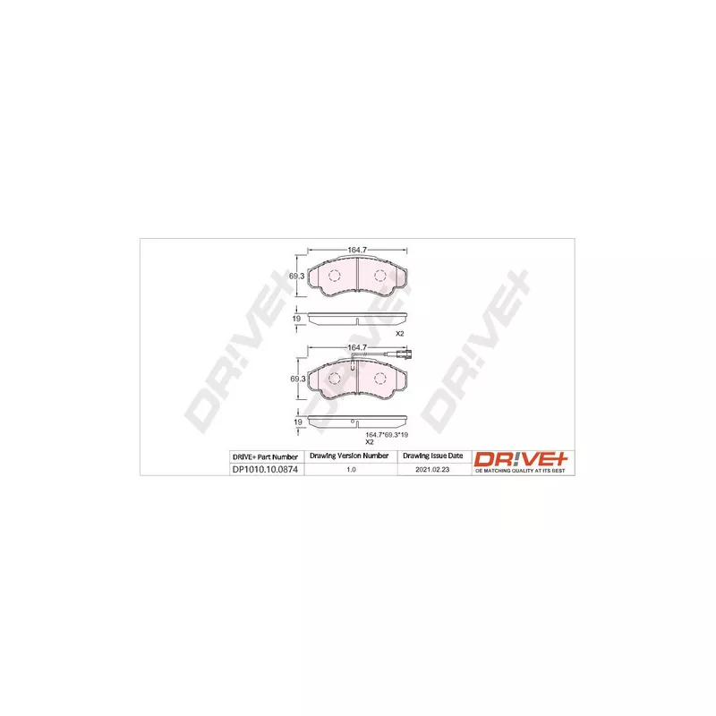 Jeu de 4 plaquettes de frein avant Dr!ve+ DP1010.10.0874